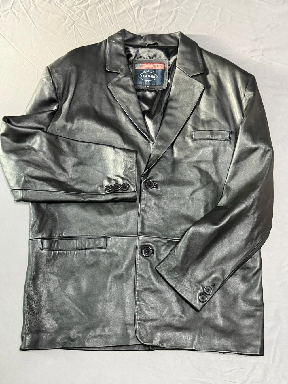Men's Black Leather Pea Coat - Classic Tailored Style